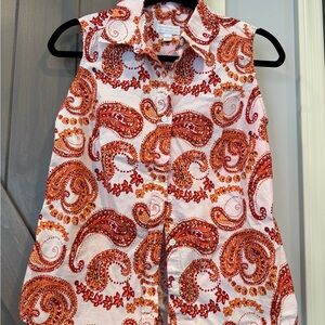 Charter Club Orange Button Down Notched Collar Top